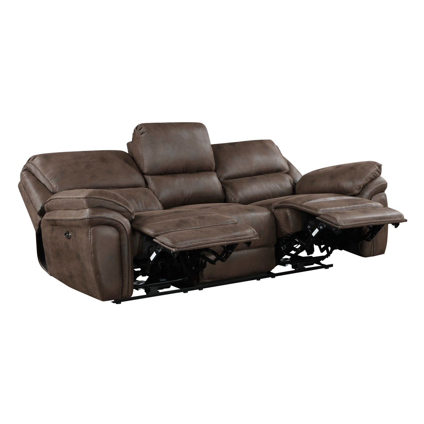 Plush Modern Living Room Sofa Set 3pc Power Reclining Sofa Loveseat Chair Brown Microfiber Upholstery USB port Solid Wood Frame Furniture