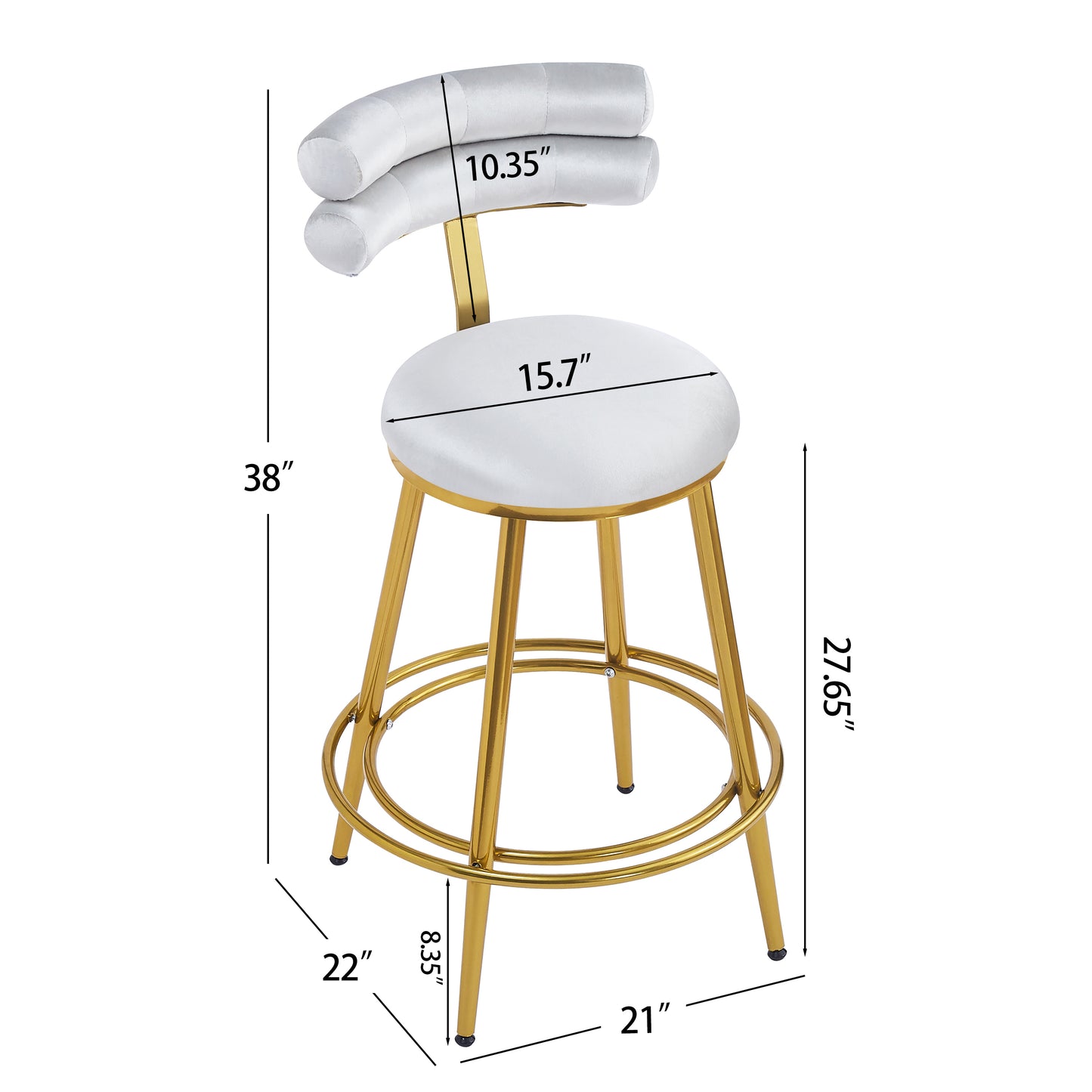 27.65'' Modern Counter Stools Set of 2,Light gray velvet Counter Stools with iron Frame,Soft back and cushion,Footrest,suitable for Kitchen/Bedroom/Dining Room