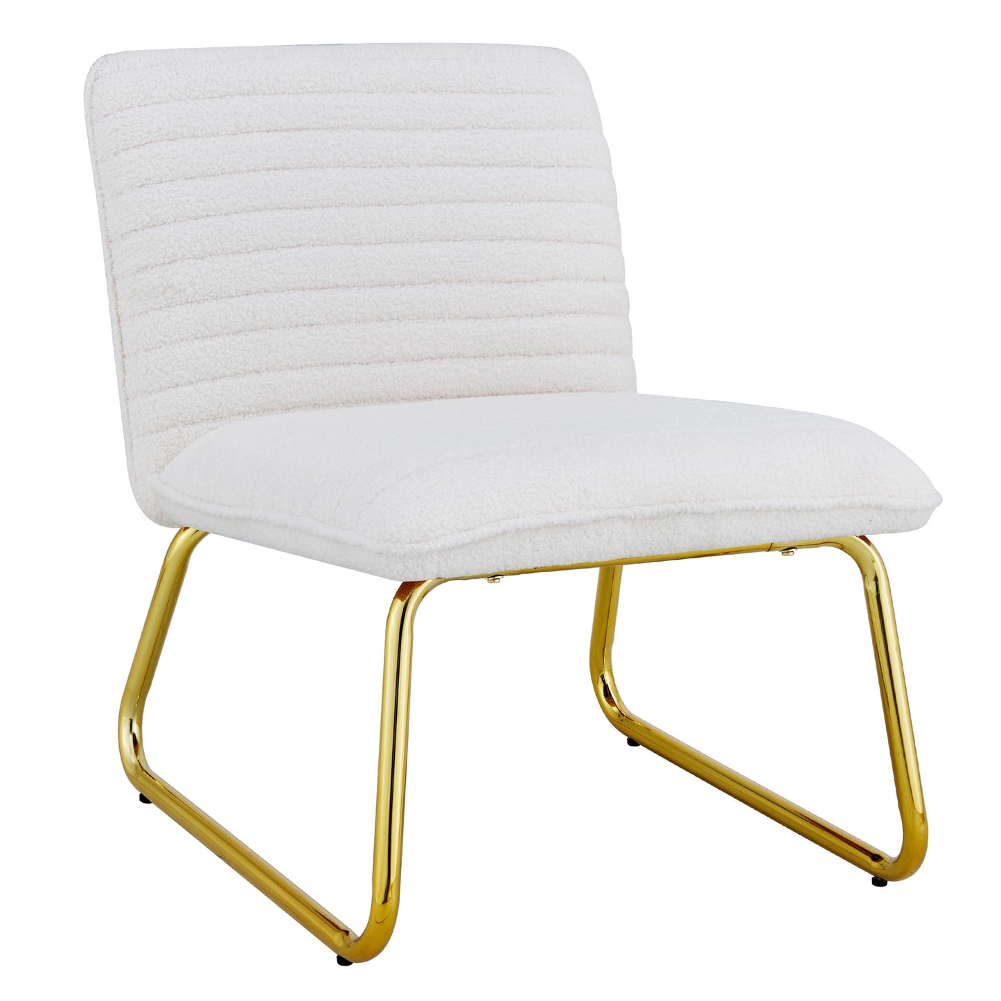 One White minimalist armless sofa chair with plush cushion and backrest paired with golden metal legs, suitable for offices, restaurants, kitchens, bedrooms