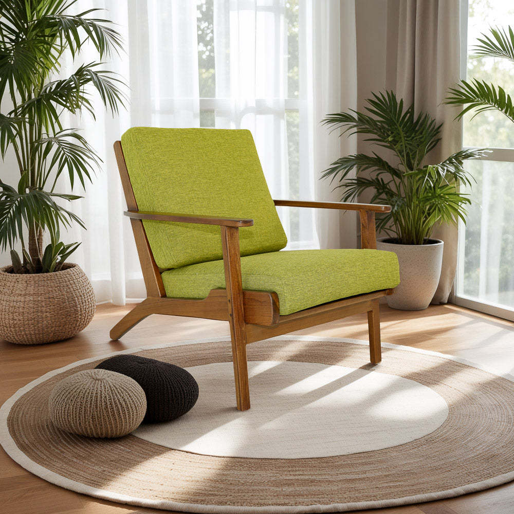 Connor Solid Wood Linen Lounge Chair - Pistachio Green