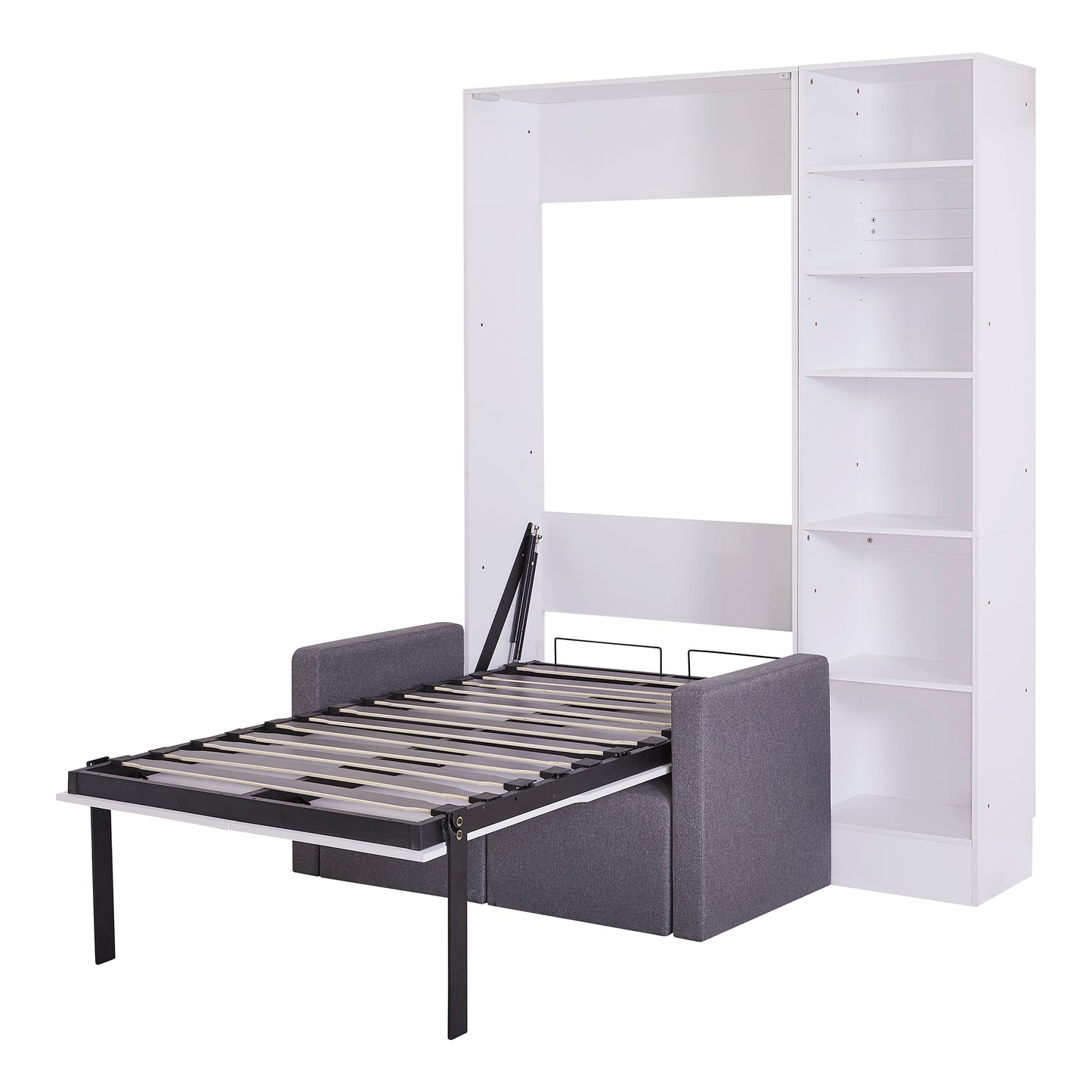 Twin Size Murphy Bed Wall Bed with Sofa,with Shelves,White