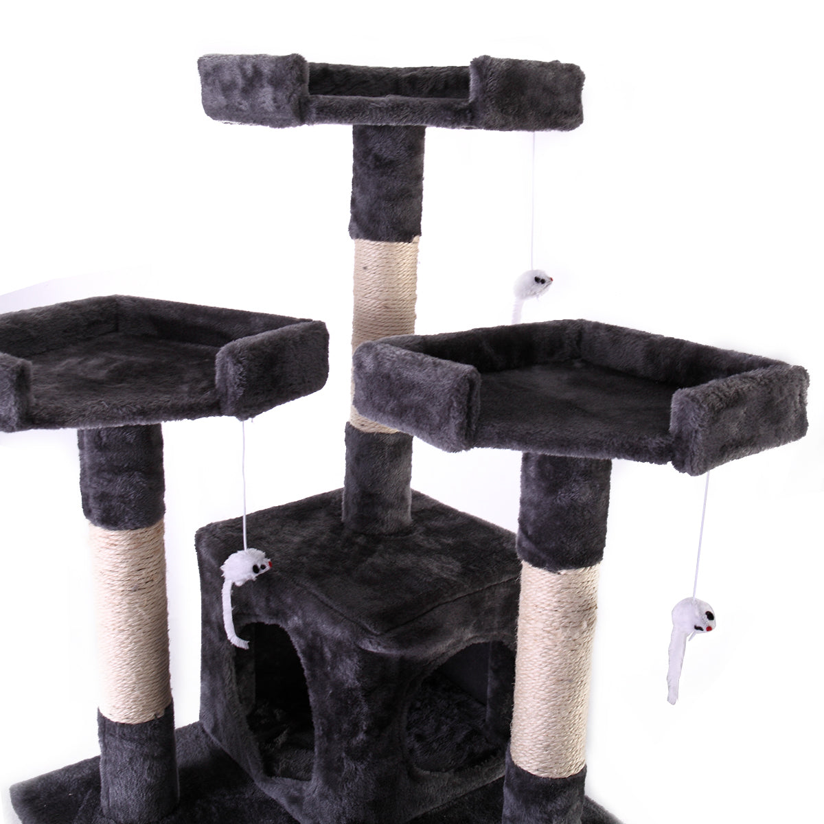 67'' Multi-Level Cat Tree Tower, Kitten Condo House with Scratching Posts, Kitty Play Activity Center, Gray