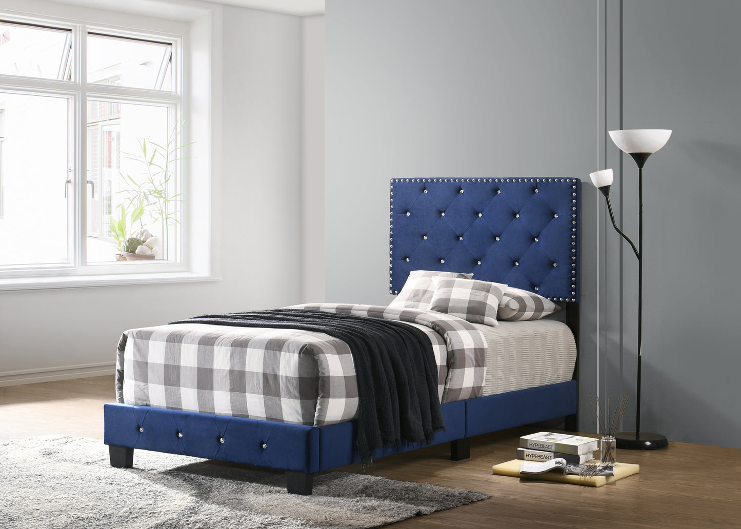 Stylish Twin Bed In Navy Blue Hue