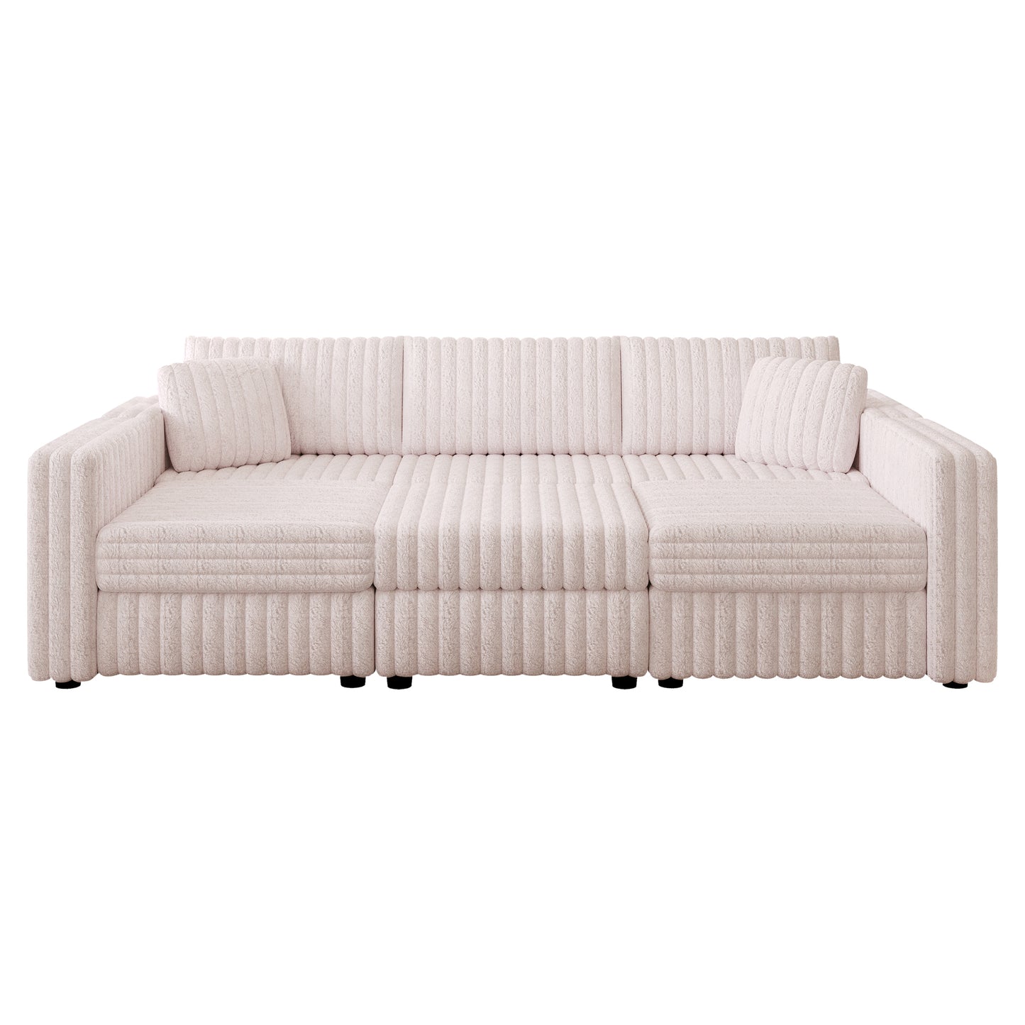 106.3" Soft  U-shaped 6-Person Sofa. Matches 30.7" Ottoman with Hydraulic Lift. Comfortable & Stylish. For Bedroom & Living Room. Light Pink.Modern Furniture. Modular Design.