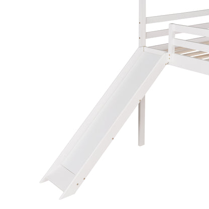 Twin Loft Bed with Slide, House Bed with Slide,White(OLD SKU :WF286245AAK)