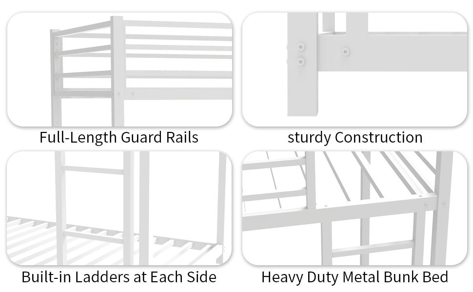 Metal Twin over Twin Bunk Bed/ Heavy-duty Sturdy Metal/ Noise Reduced/ Safety Guardrail/No Box Spring Needed,White