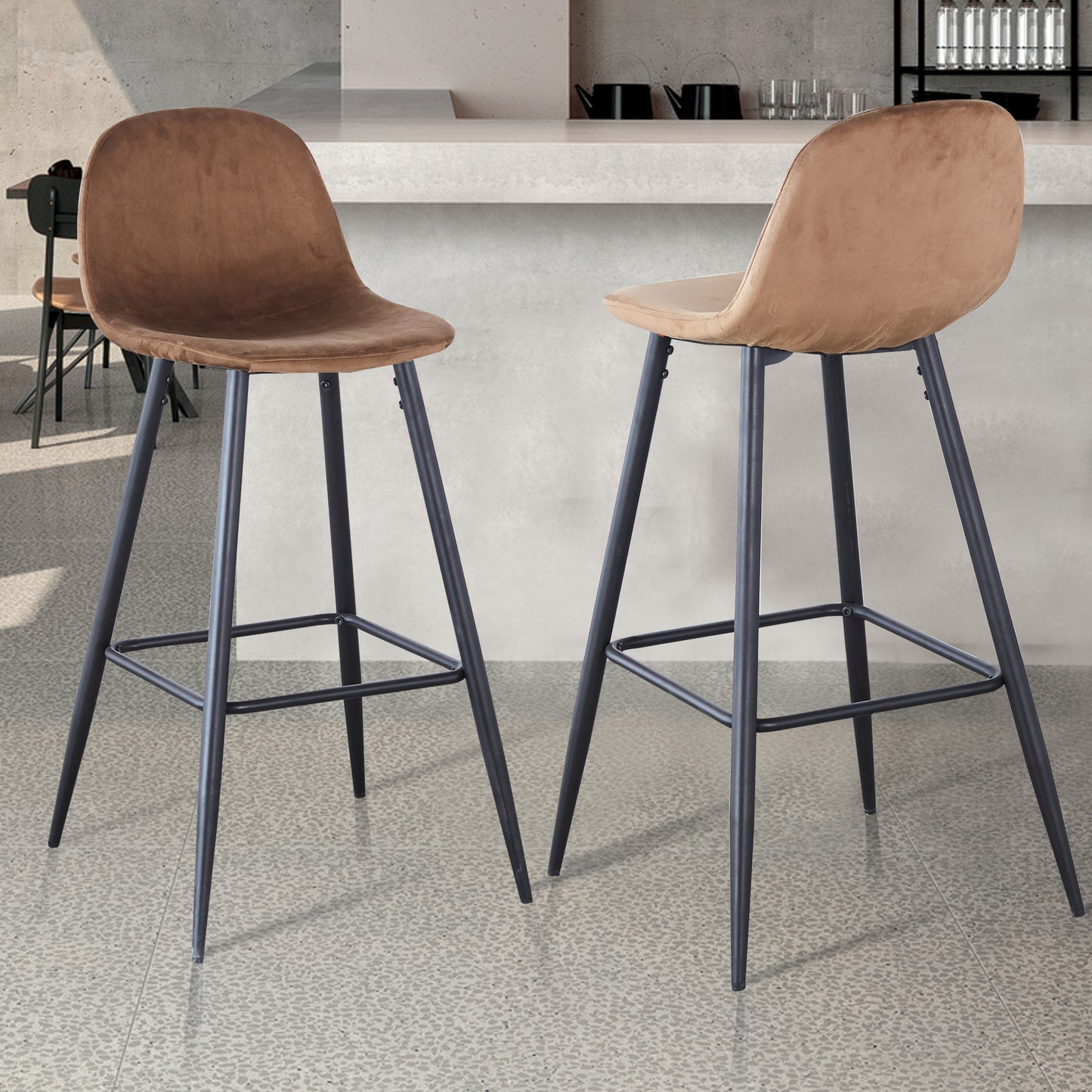 Bar Stools Set of 2, 30 Inches Velvet Barstool Modern Counter Bar Height Chair with Back, Sturdy Metal Legs & Footrests, Easy Assembly, Island Stool for Kitchen Bar