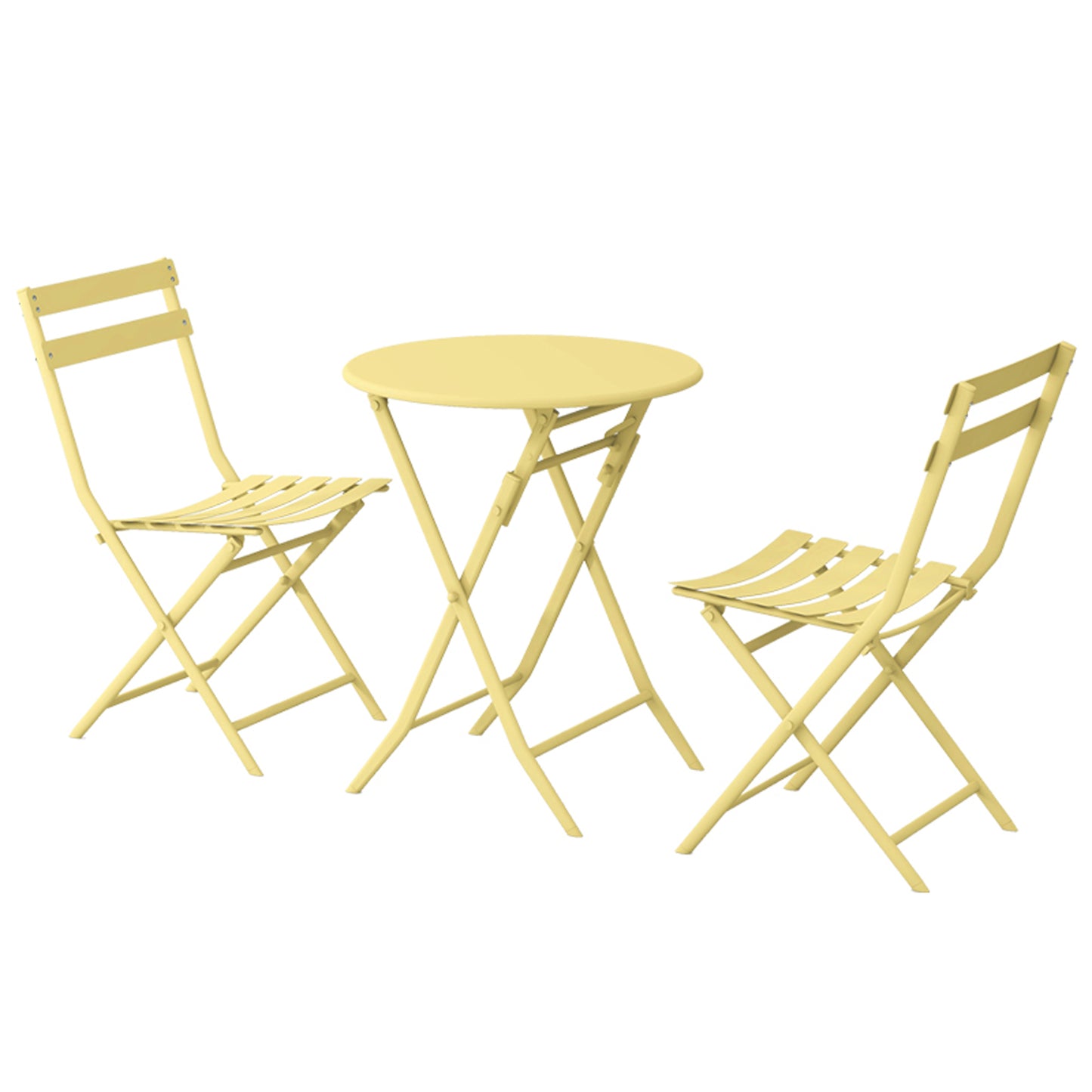 3 Piece Patio Bistro Set of Foldable Round Table and Chairs, Yellow