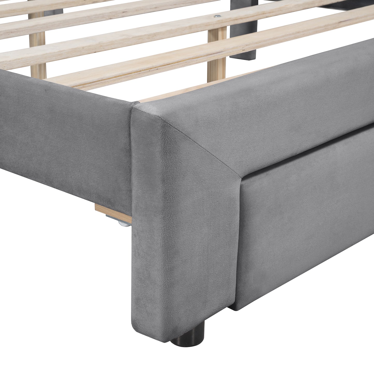 Queen Size Storage Bed Velvet Upholstered Platform Bed with a Big Drawer - Gray(old sku:WF296854AAE)