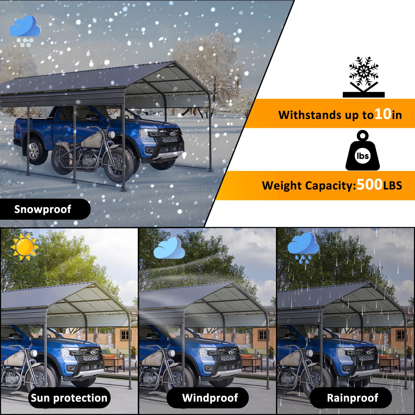 12X20 FT Metal Carport, Outdoor Car Shelter All Weather, Heavy Duty Outdoor Galvanized Car Shelter for Car Boat Truck and SUVs Black