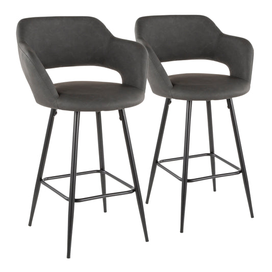 Margarite Contemporary Counter Stool in Black Metal and Grey Faux Leather by LumiSource - Set of 2