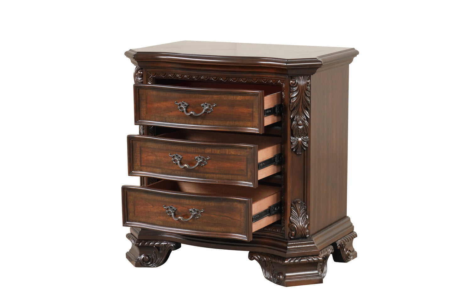 Traditional Style 3-Drawer Night stand With metal drawer pulls Made with Wood in Walnut