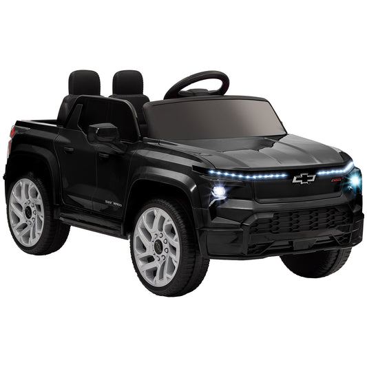 Qaba 12V Kids Electric Car, Chevrolet Silverado EV RST Licensed Ride on Car with Parent Remote Control, Spring Suspension, Soft Start, Training Wheels, LED Lights, Music, MP3, 3 Speed, Black