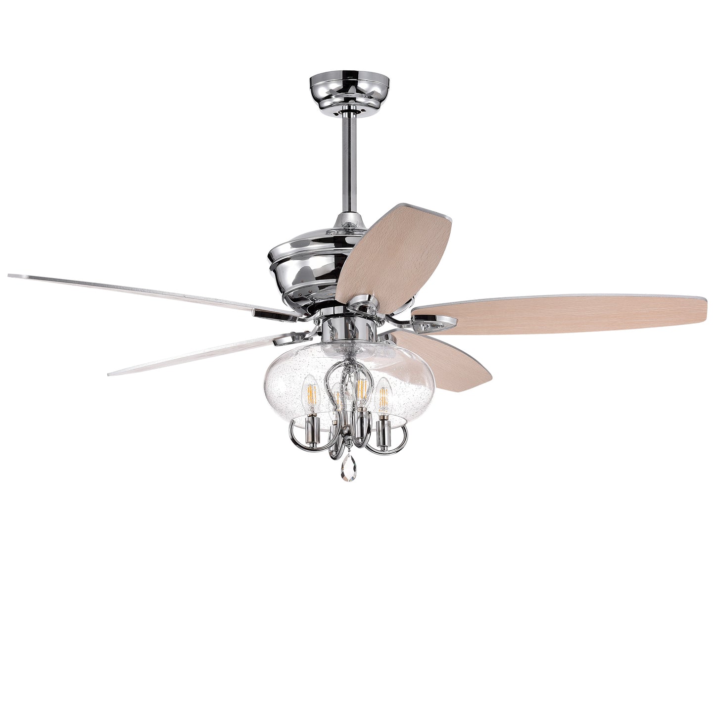 52" Crystal  Chandelier Fan with Remote, Classic, Glam, Traditional, Transitional for Home, Kitchen, Dining Room, Guest Room, Living Room, Chrome