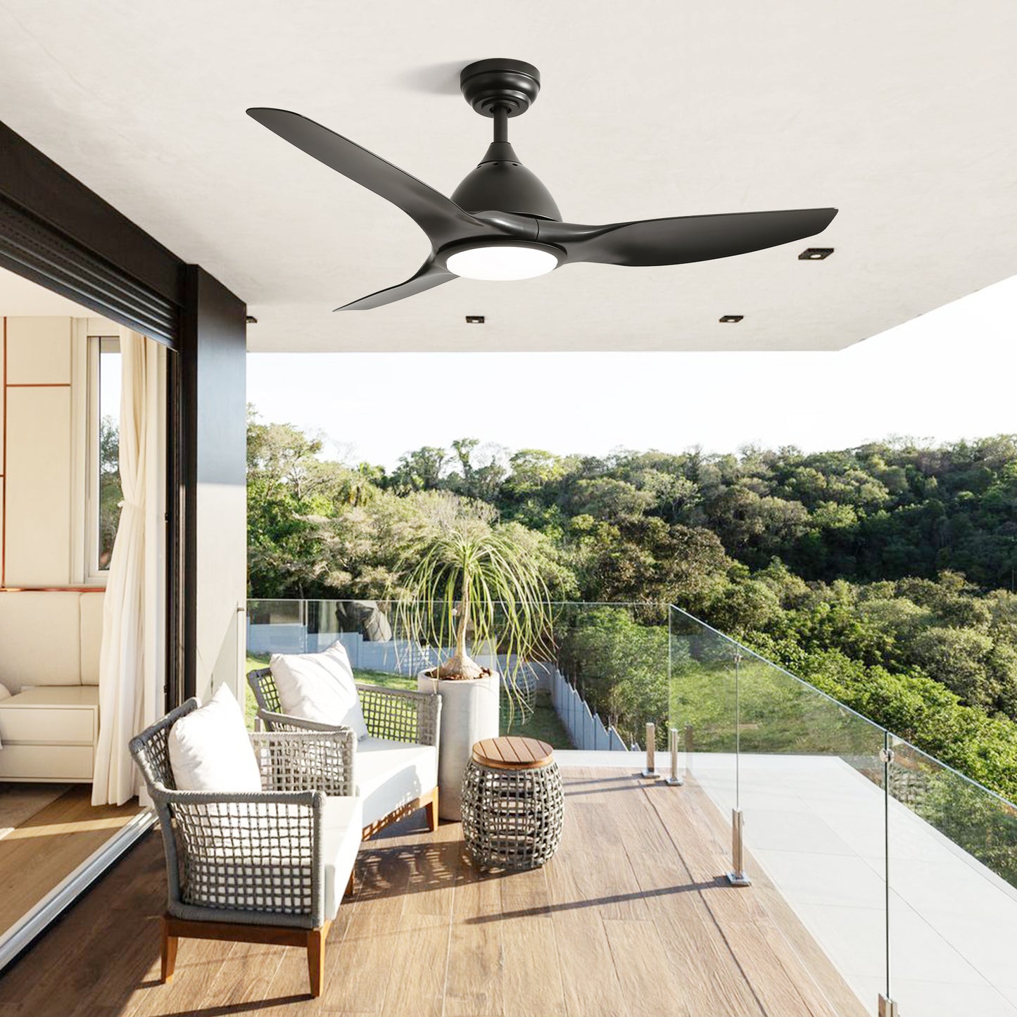 52 Inch Ceiling Fan with Light and 6-speed Remote Control 3 ABS Fan Blades Black for Bredoom Patio