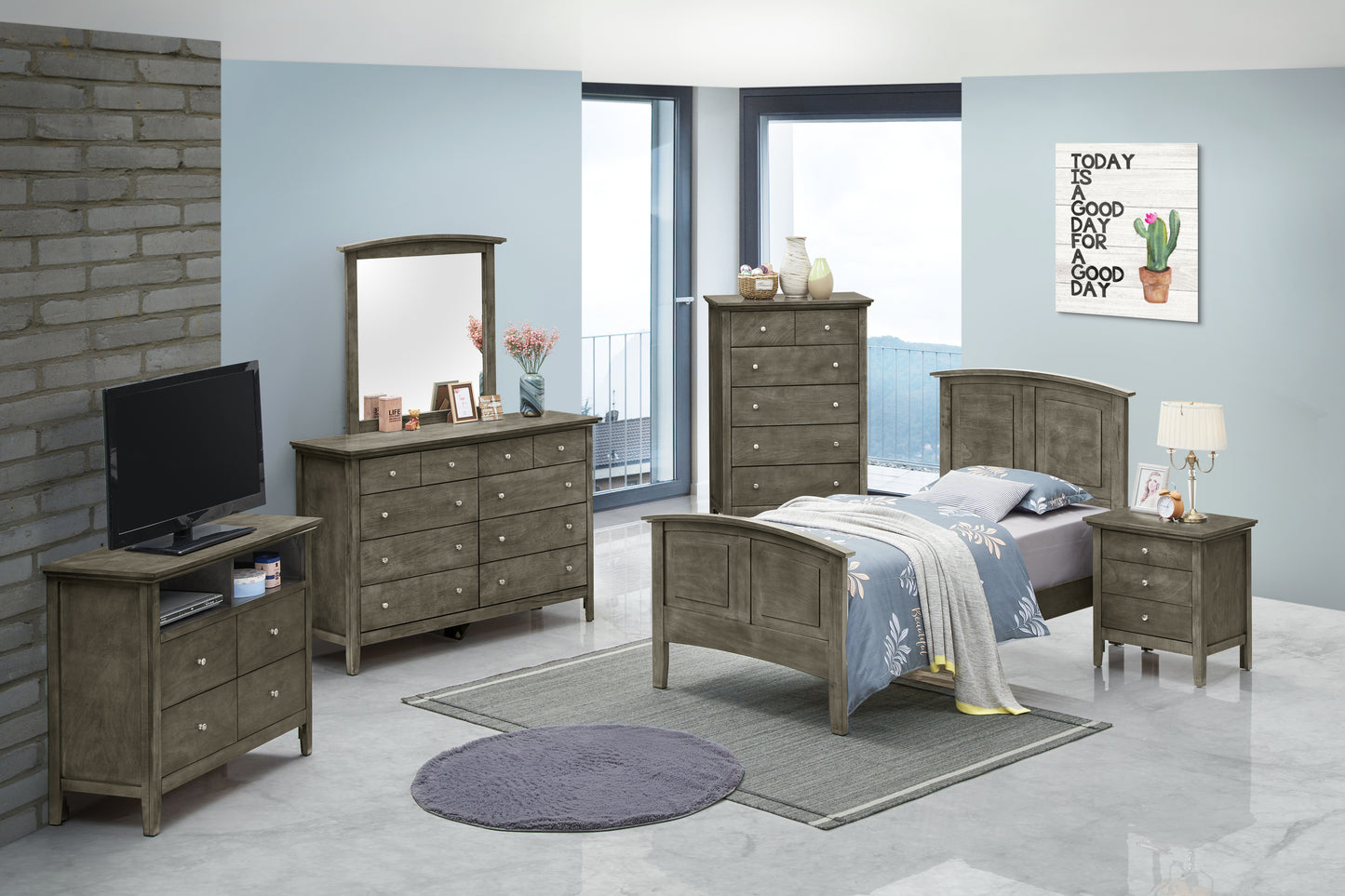 Comfortable Gray Twin Bed For Casual Spaces