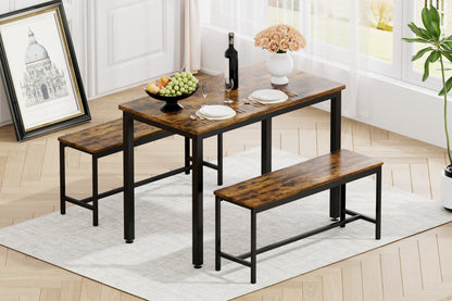 Dining Table Set, Bar Table with 2 Dining Benches, Kitchen Table Counter with Chairs, Industrial for Kitchen Breakfast Table, Living Room, Party Room, Rustic Brown and Black,43.3″L x23.6″W x 29.9″H