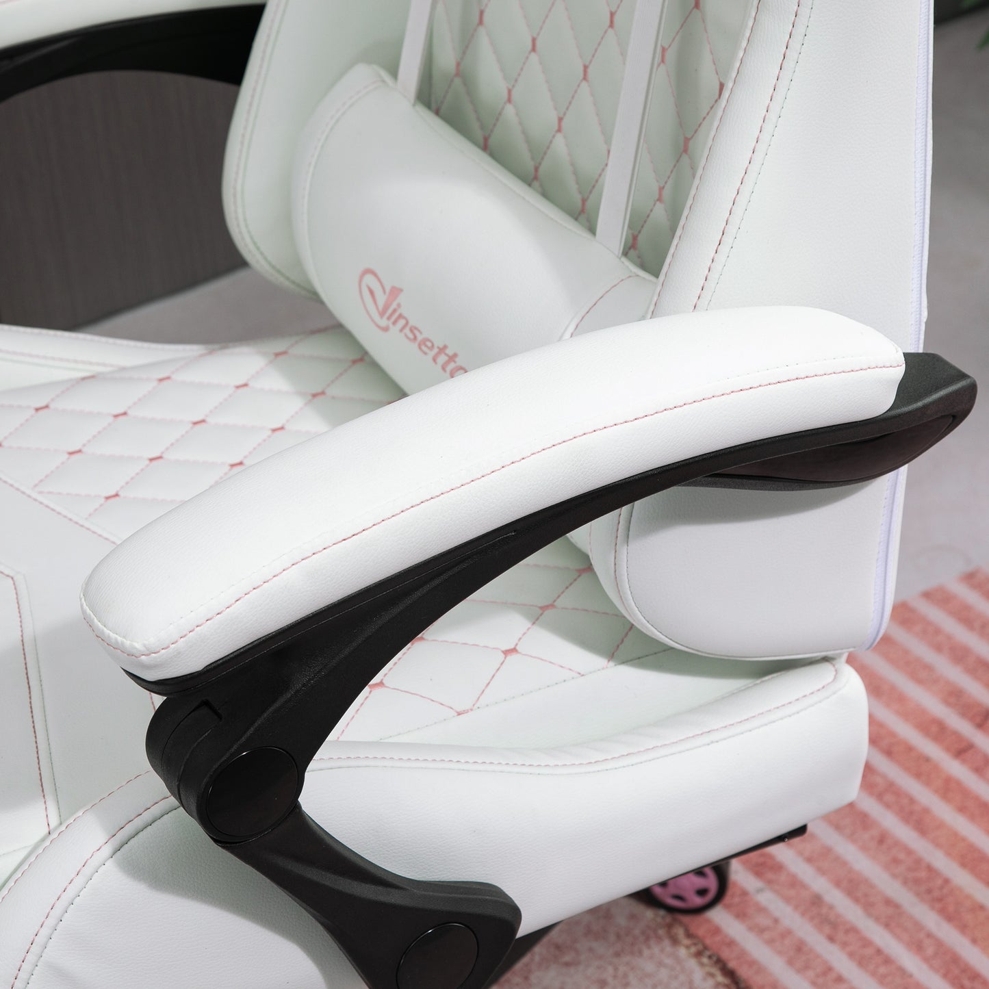 Vinsetto High Back PU Leather Gaming Chair, Racing Computer Chair with Swivel Wheels, Retractable Footrest, Headrest, Lumbar Support, and Armrest, White and Pink