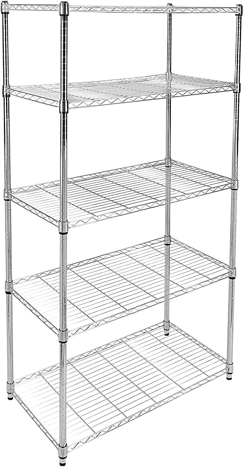 Simple Deluxe 5-Shelf Shelving with Wheels Steel Organizer 36"Wx14"Dx60"H Chrome