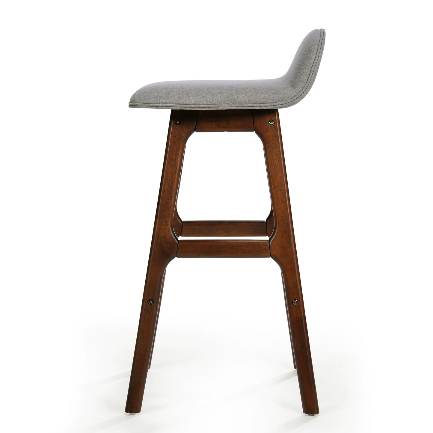 28.5" Mid-Century Modern Upholstered Low Back Barstools (Set of 2), Light Gray, Natural Walnut Finish