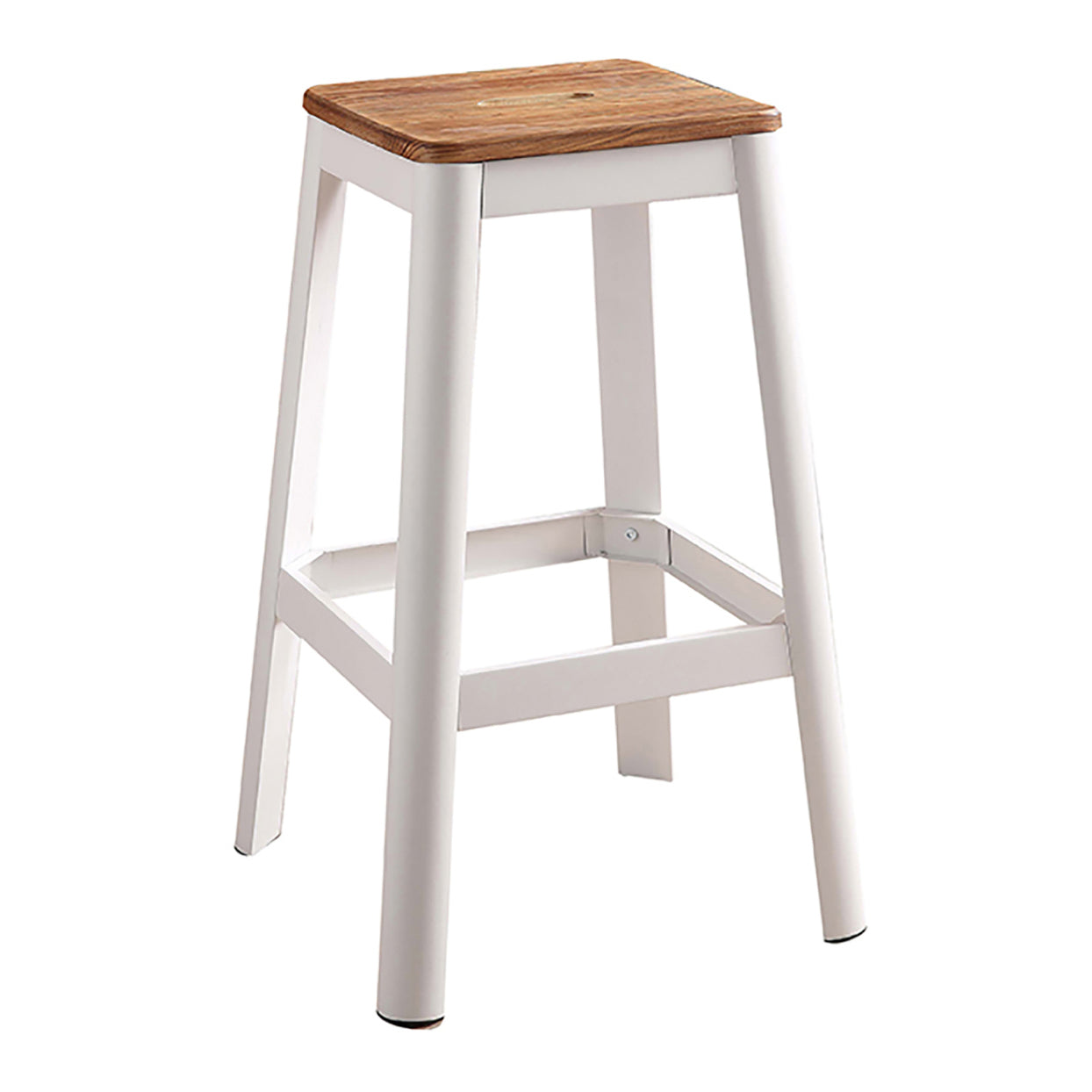 Natural and White Armless Bar Stool with Crossbar Support