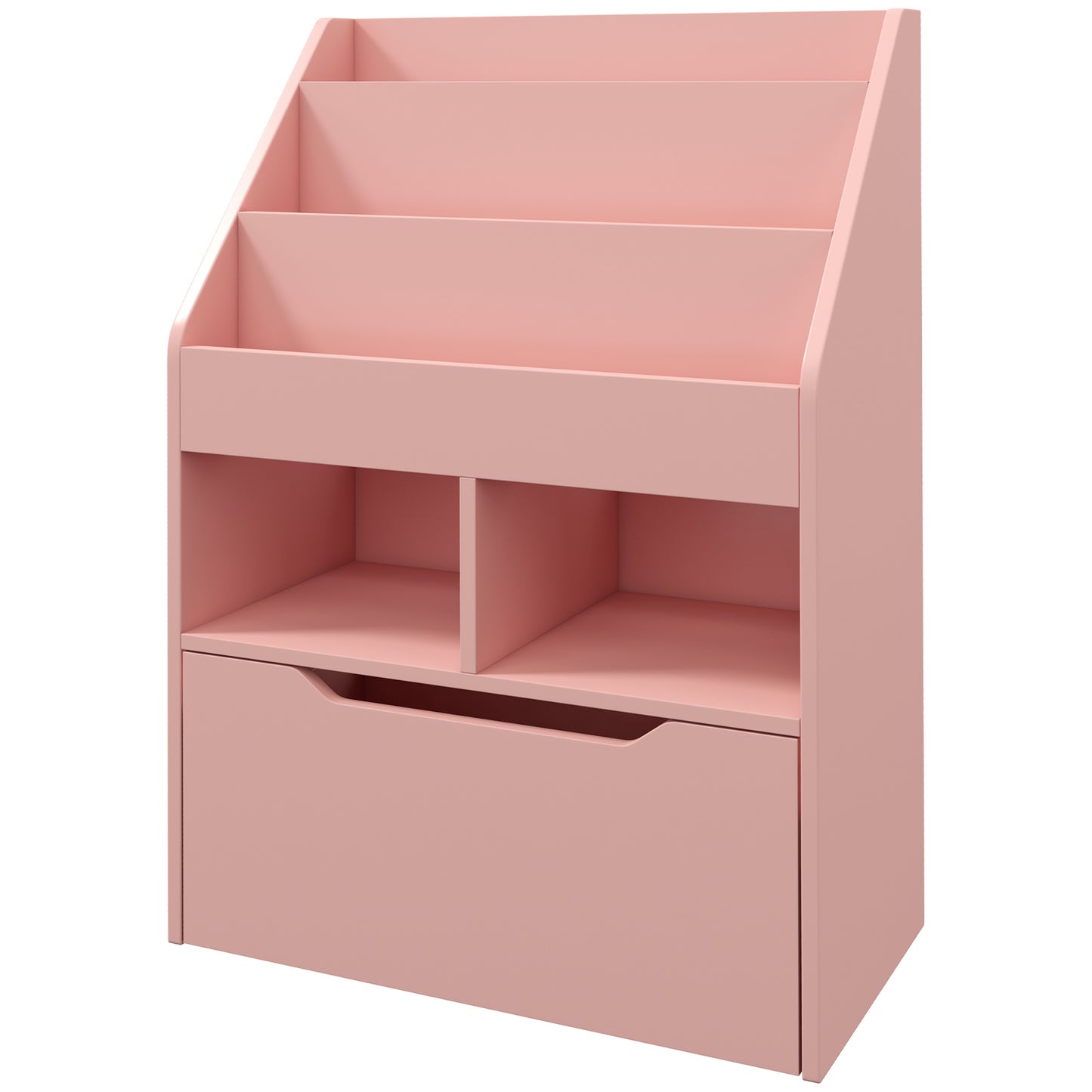 HOMCOM Kids Bookcase Multi-Shelf Rack Organizer with Storage Drawer for Books, Playroom, Pink