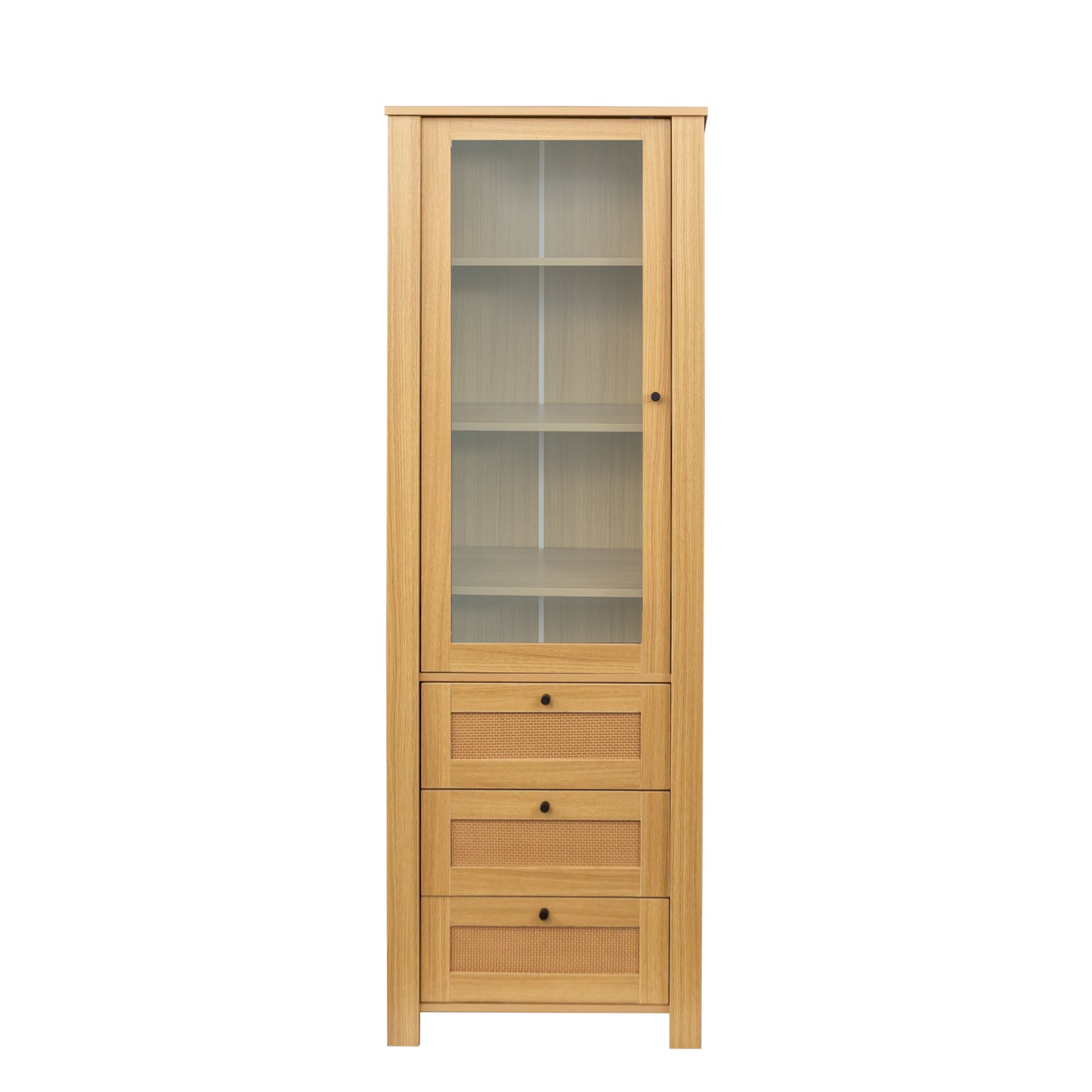 rattan door Bookshelf Display Case with drawer finish Open Storage Shelves bookcase