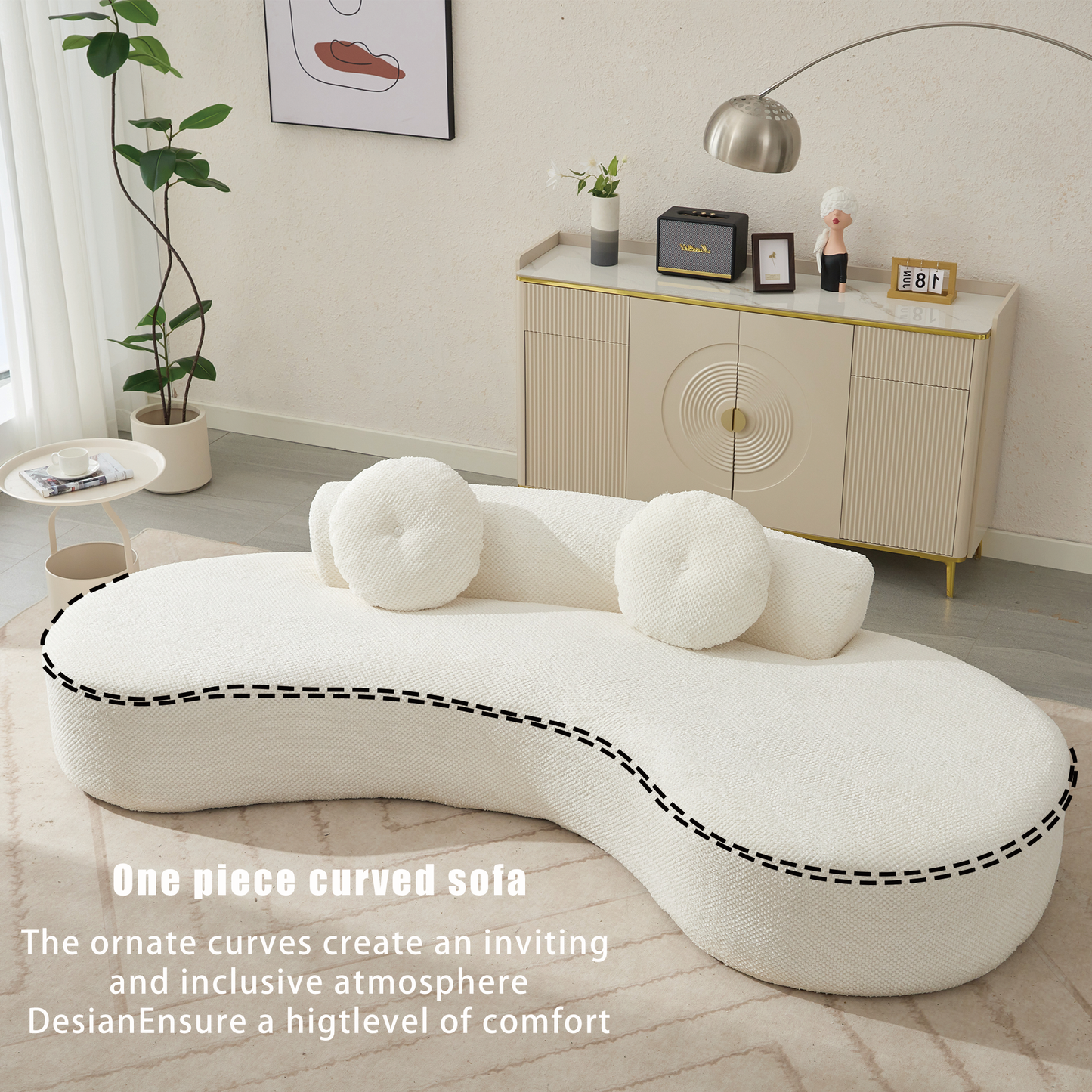 [NEW ARRIVED] [VIDEO PROVIDED]105.5''Curved Sofa, Modern Minimalist Sofa, Cloud Couch Sofa 3-4 Seater Couch with 2 Pillows,Bedroom,  No Assembly Required, Point-shaped corduroy,(Anti-Wrinkle) , Beige