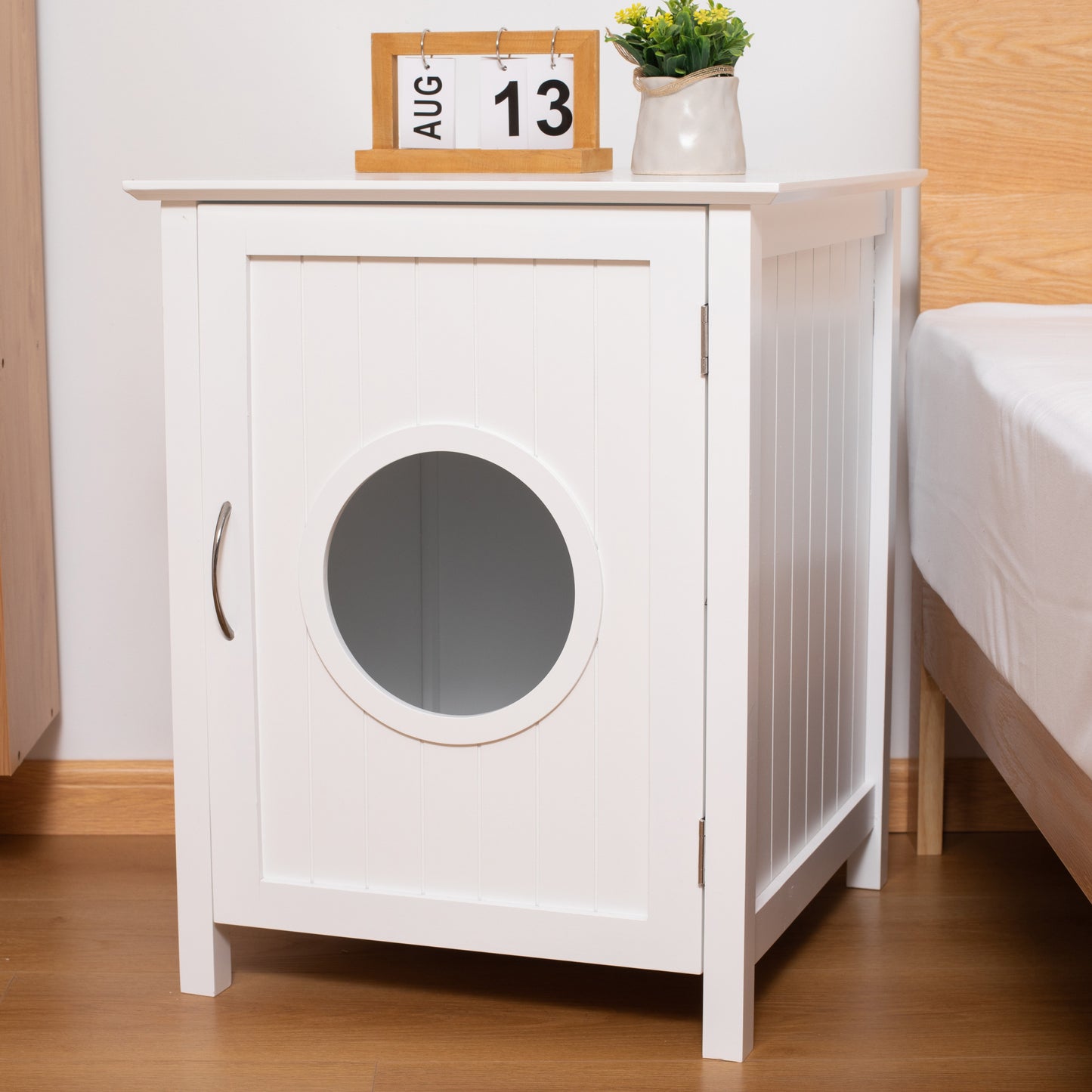 clearance sale    Litter box shell, hidden litter box furniture cabinet, indoor cat room side table, large pet box bedside table, litter box toilet, indoor kennel (white)