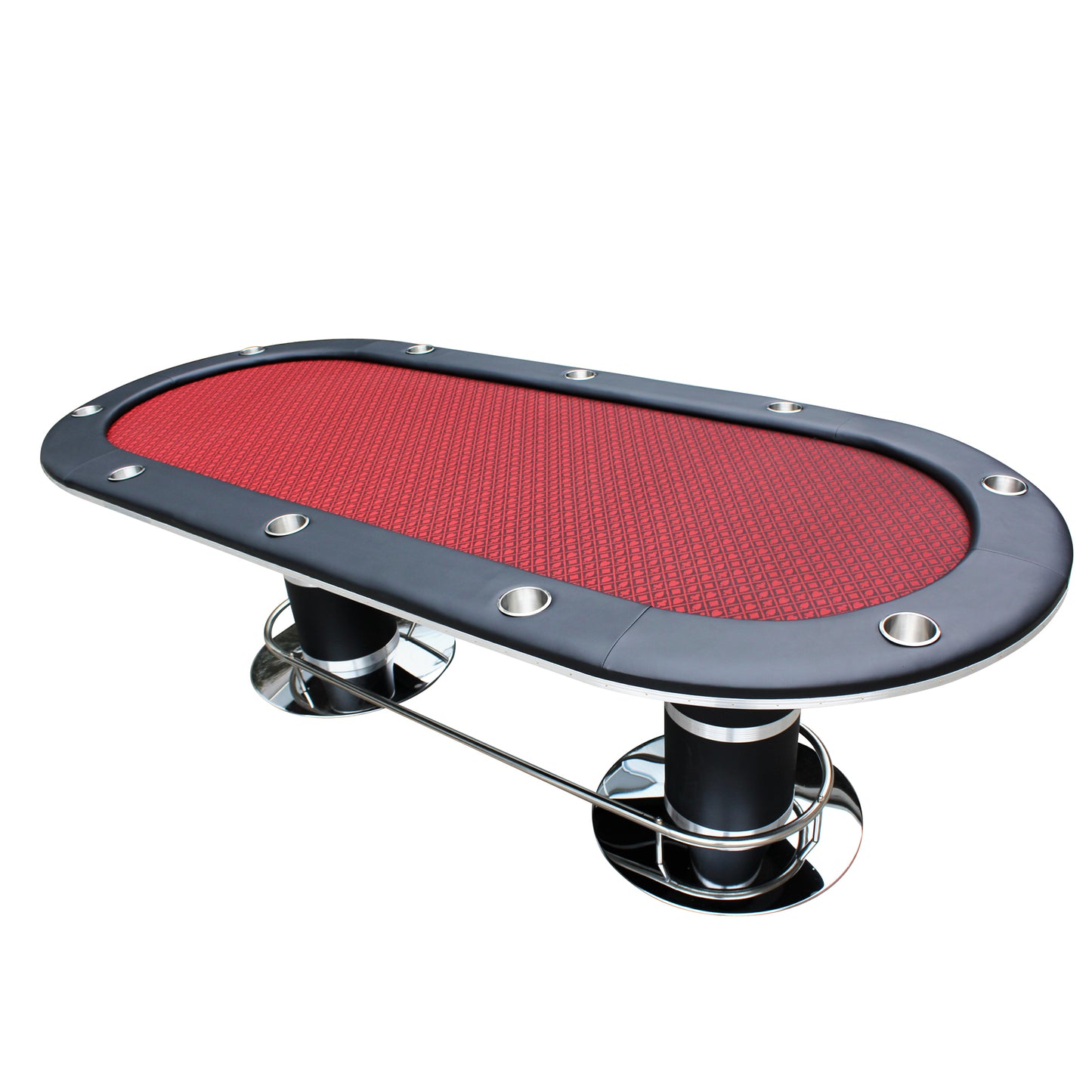 Elite 96" Poker Table for 10 Players Casino Games Oval with Speed Cloth Felt Playing Surface Pedestal Base Cup Holders Red