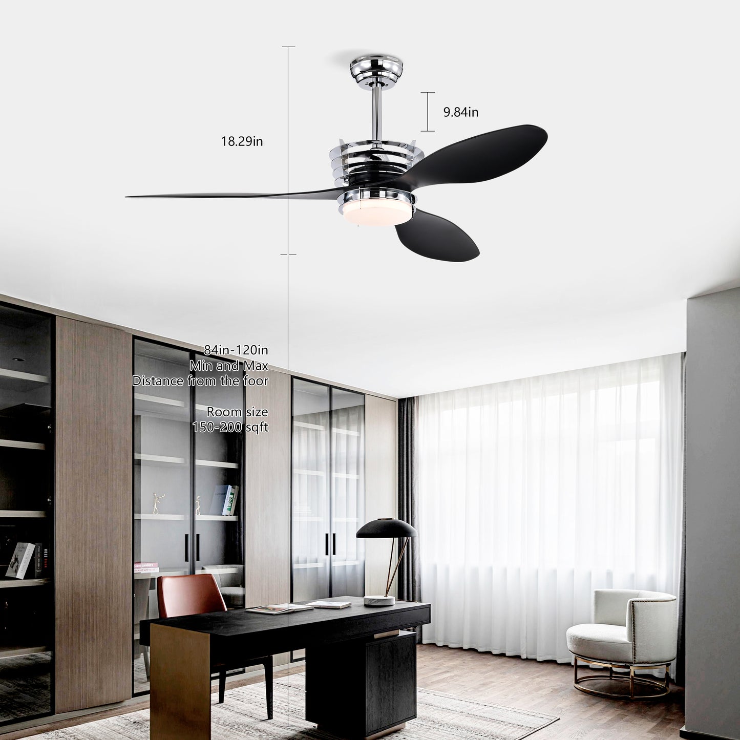 52'' ABS Blades Ceiling Fan with Lights and DC Remote, DC Motor Modern Ceiling Fan with 3 ABS Fan Blades & 2 Down Rods, Indoor Ceiling Fan with Light for Bedroom,Living room