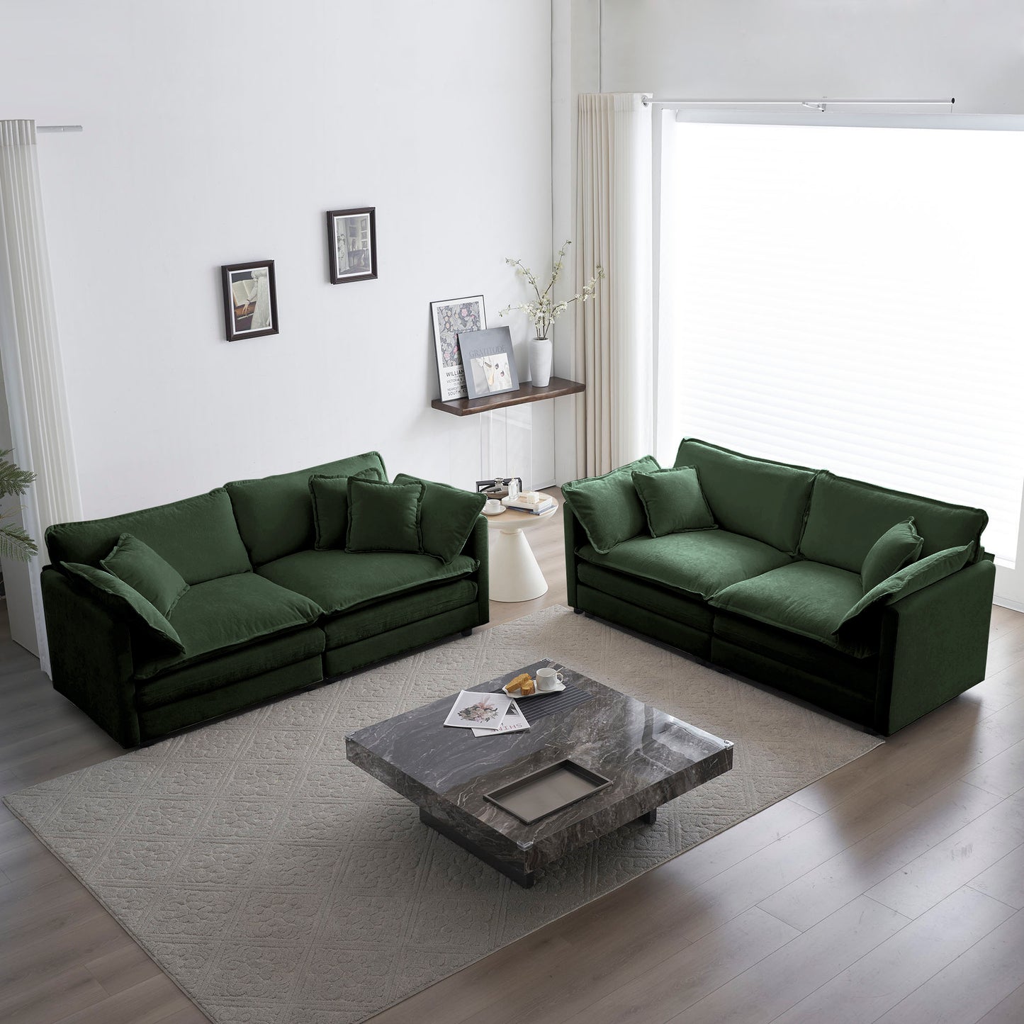 3 Piece Sofa Set Oversized Sofa Comfy Sofa Couch, 2 Pieces of 2 Seater and 1 Piece of 3 Seater Sofa  for Living Room, Deep Seat Sofa Green Chenille