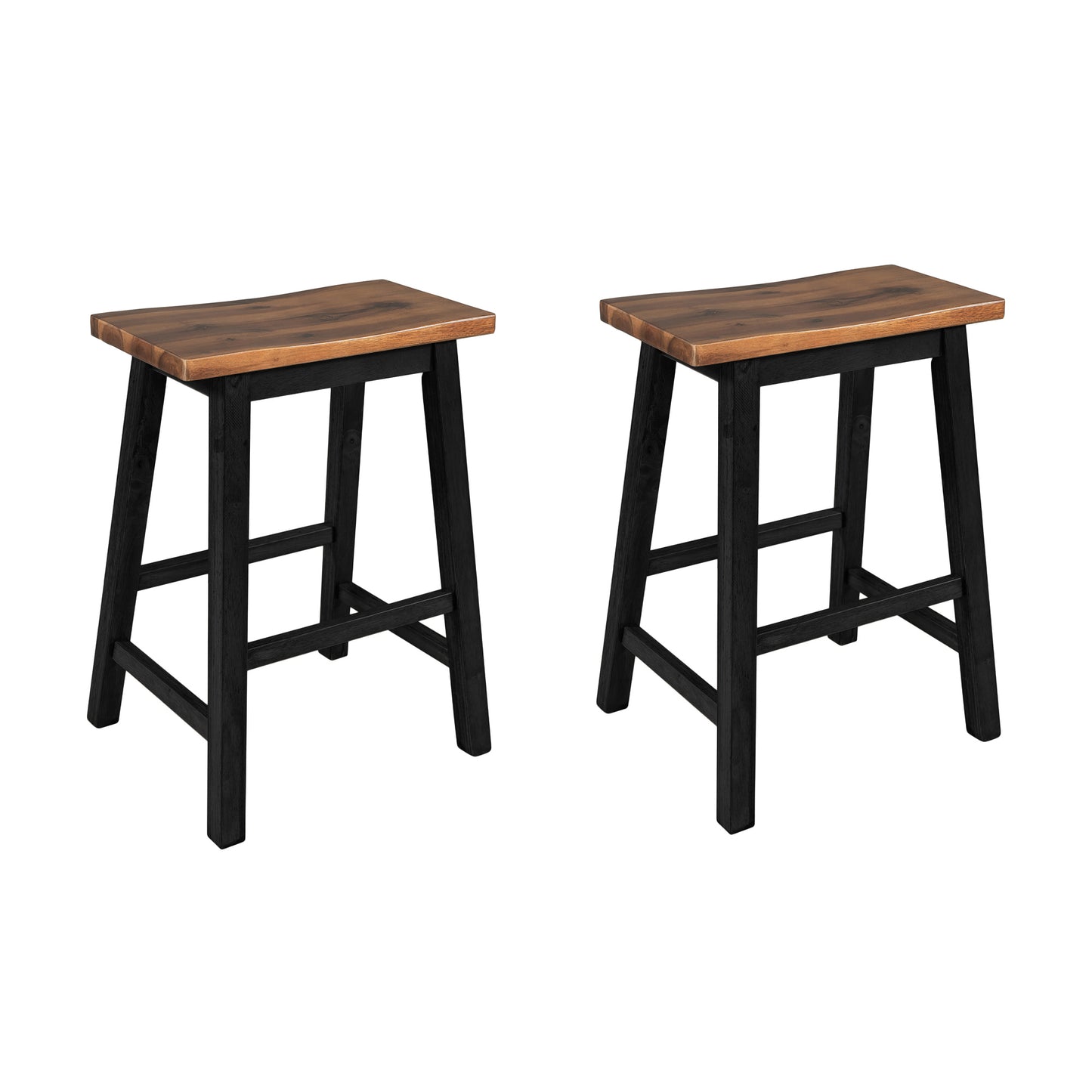 TOPMAX Farmhouse Rustic 2-piece Counter Height Wood Kitchen Dining Stools for Small Places, Walnut+Black