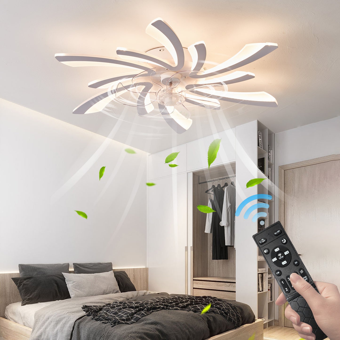 30.7In Ceiling Fan with Lights, Remote Control 3 Color Temperatures,6 Gear wind Speed Fan Light