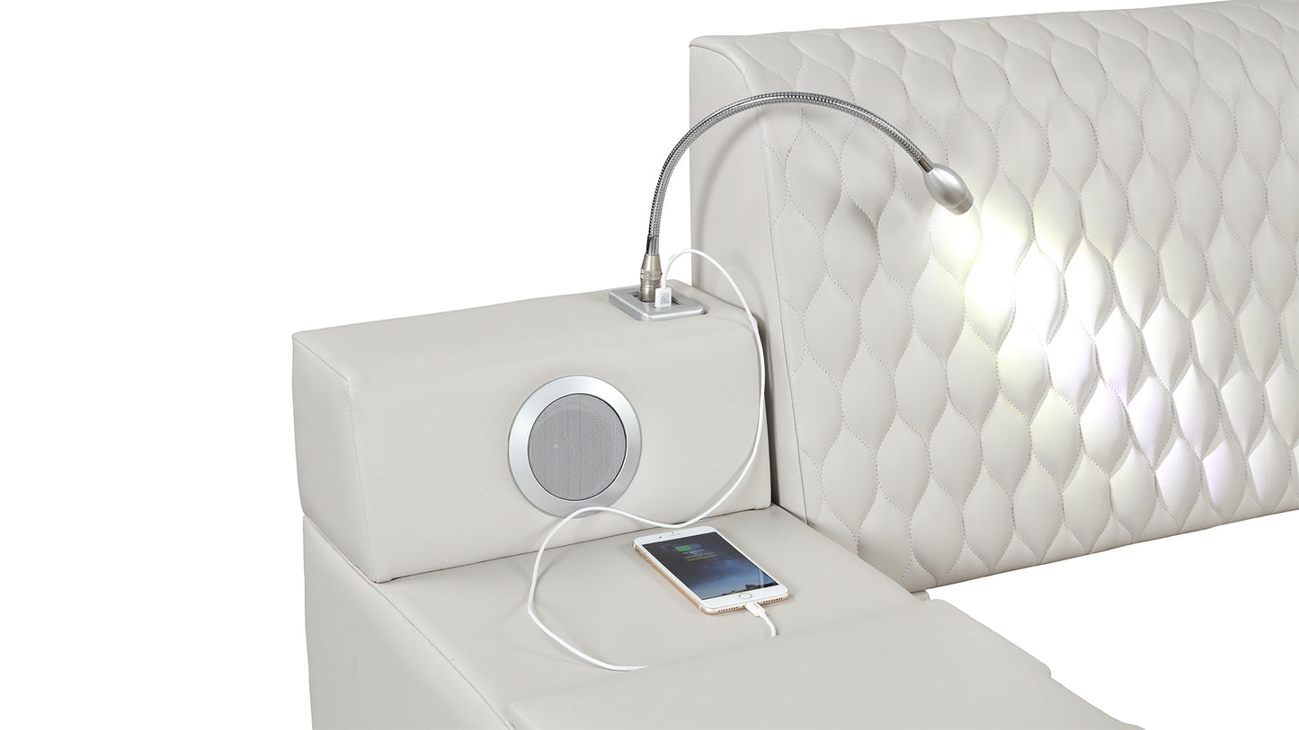 Smart Multifunctional Queen Size Bed Made with Wood in Beige