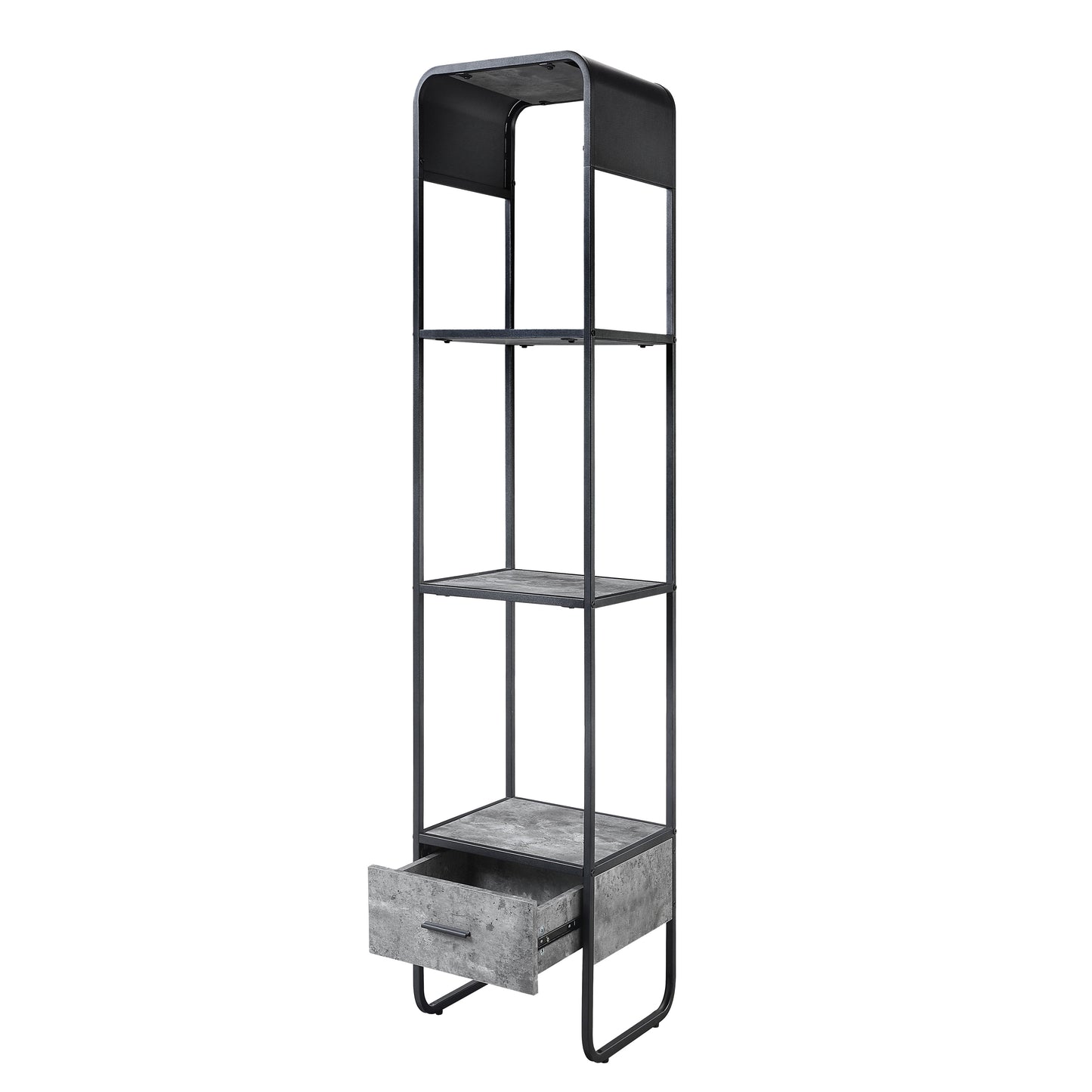 Concrete Grey and Black 2-shelf Side Pier with 1 Drawer