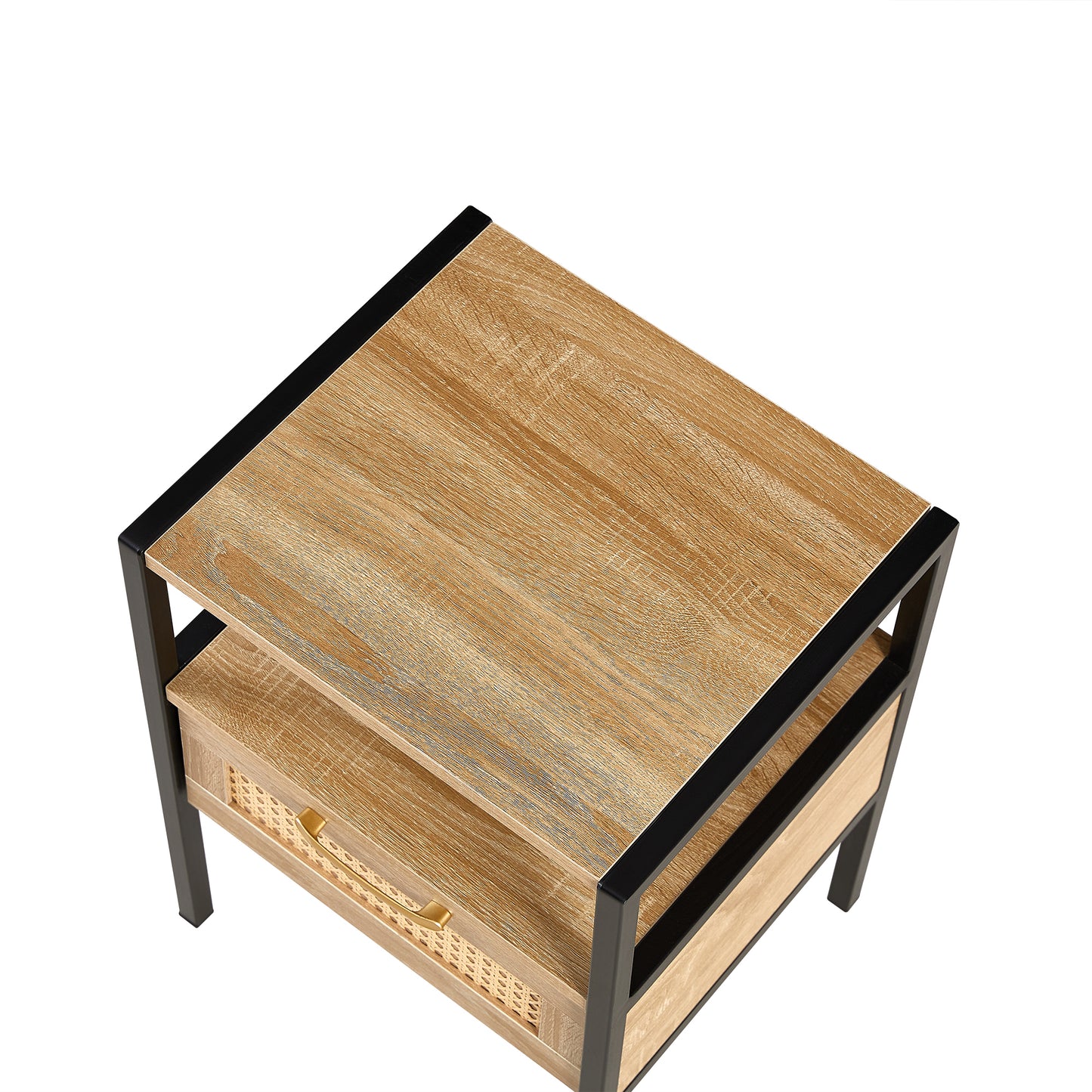 15.75" Rattan End table with  drawer, Modern nightstand, metal legs,side table for living room, bedroom,natural(1 pc)