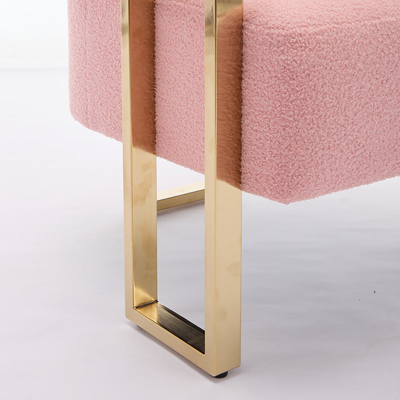 TS Modern decorative chair, living room side chair with gold metal legs, no wheels, suitable for dressing area, reception room, office,Teddy fleece upholstered metal foot sofa 1PC Pink