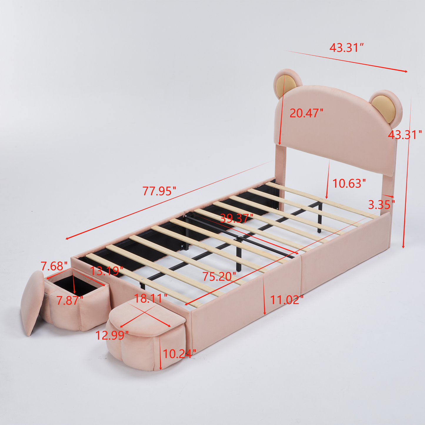 Twin Size Upholstered Platform Bed Frame with Cartoon Bear Ears Shaped Headboard  for Kids Teens Bedroom, No Box Spring Needed