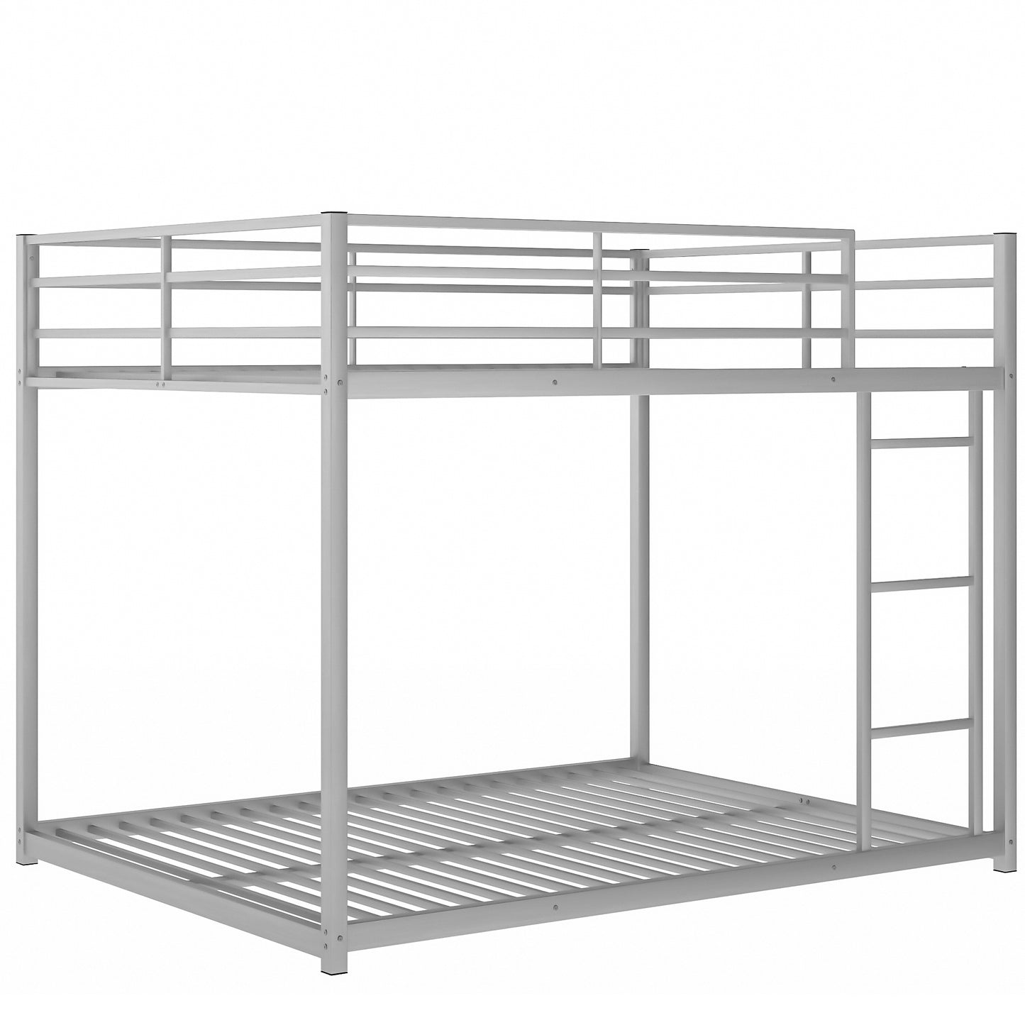 Full over Full Metal Bunk Bed, Low Bunk Bed with Ladder, Silver(Old SKU:MF197034AAN)