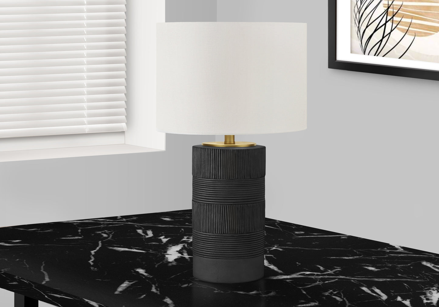 Lighting, 24"h, Table Lamp, Black Resin, Ivory / Cream Shade, Contemporary