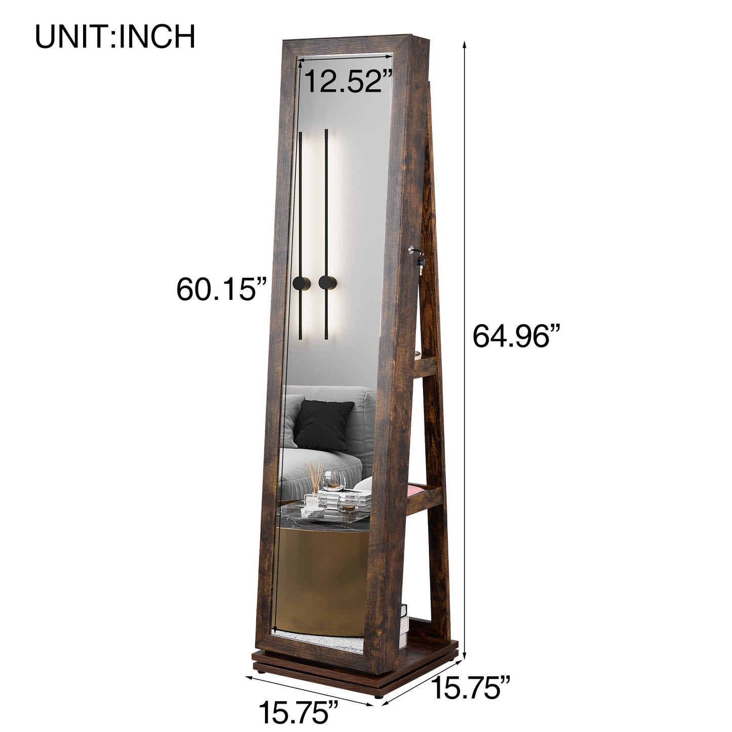 Full Length Mirror 360° Swivel Jewelry Cabinet