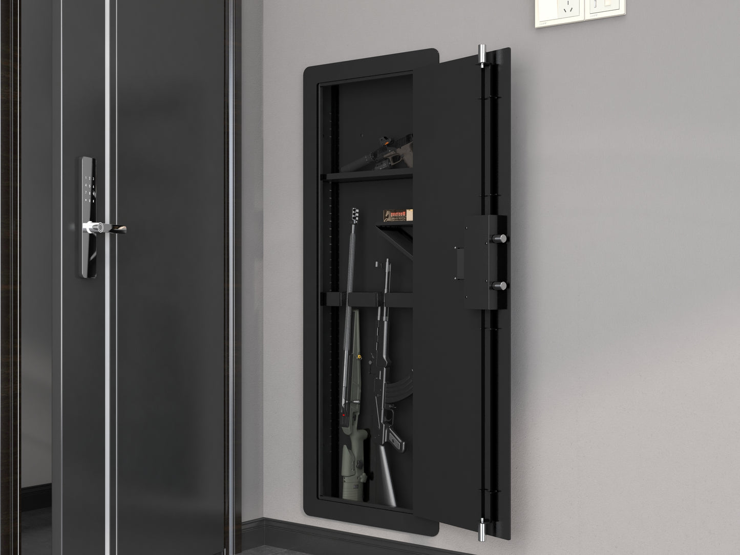 Wall Gun Safe, Gun Safes for Home, Gun Safes & Cabinets, Wall Safes Between The Studs, Quick-Access Rifle Safe with Removable Shelf and Digital Keypad(Black)