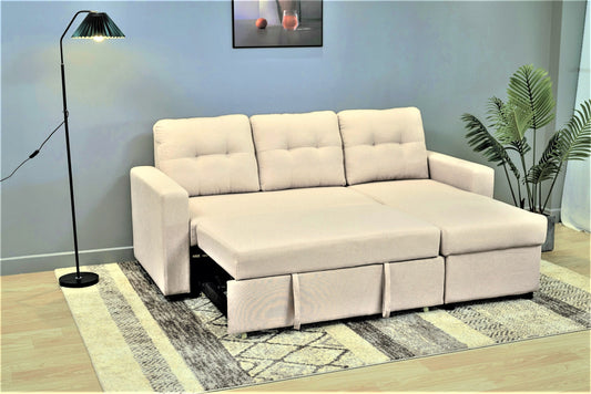 Container Furniture Direct Convertible L-Shaped Sectional Sleeper Sofa Bed, Stylish Apartment Furniture, Saving Pull Out Couch for Small Spaces and Living Rooms, Beige