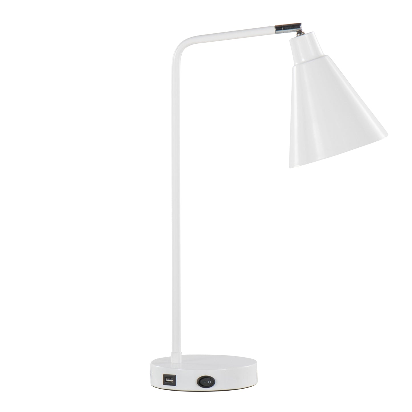 Pix 19" Contemporary Metal Task Lamp in Glossy White Metal and Chrome Accent with Built-In USB Port from Grandview Gallery by LumiSource