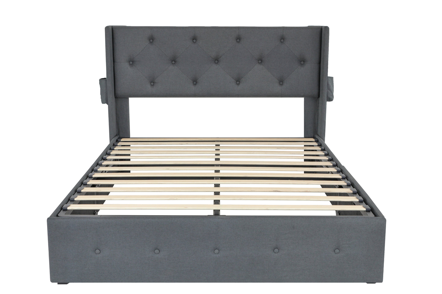 Queen Size Bed Frame with Storage - Lift Up Storage Bed with Modern Wingback Headboard, USB Ports