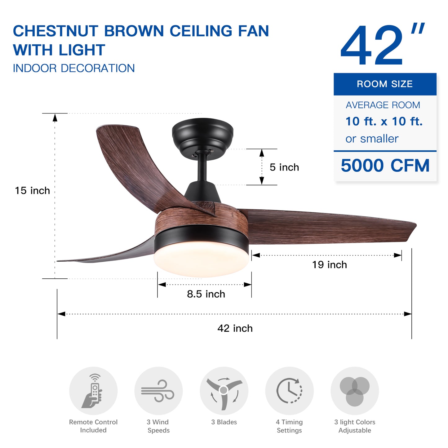 42 In Intergrated LED Ceiling Fan Lighting with Brown Wood Grain ABS Blade