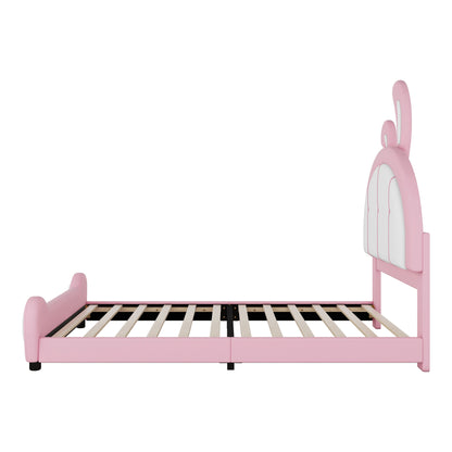 Twin Size Upholstered Platform Bed with Rabbit Shaped Headboard, Pink