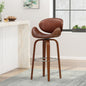 30" Mid-Century Modern Upholstered Swivel Barstool, Walnut + Cognac