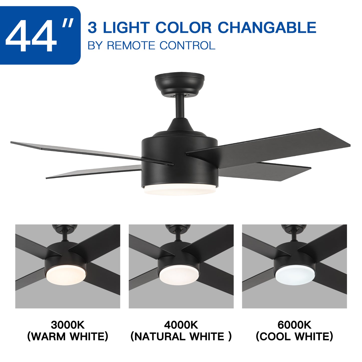 44 In Intergrated LED Ceiling Fan with Black ABS Blade